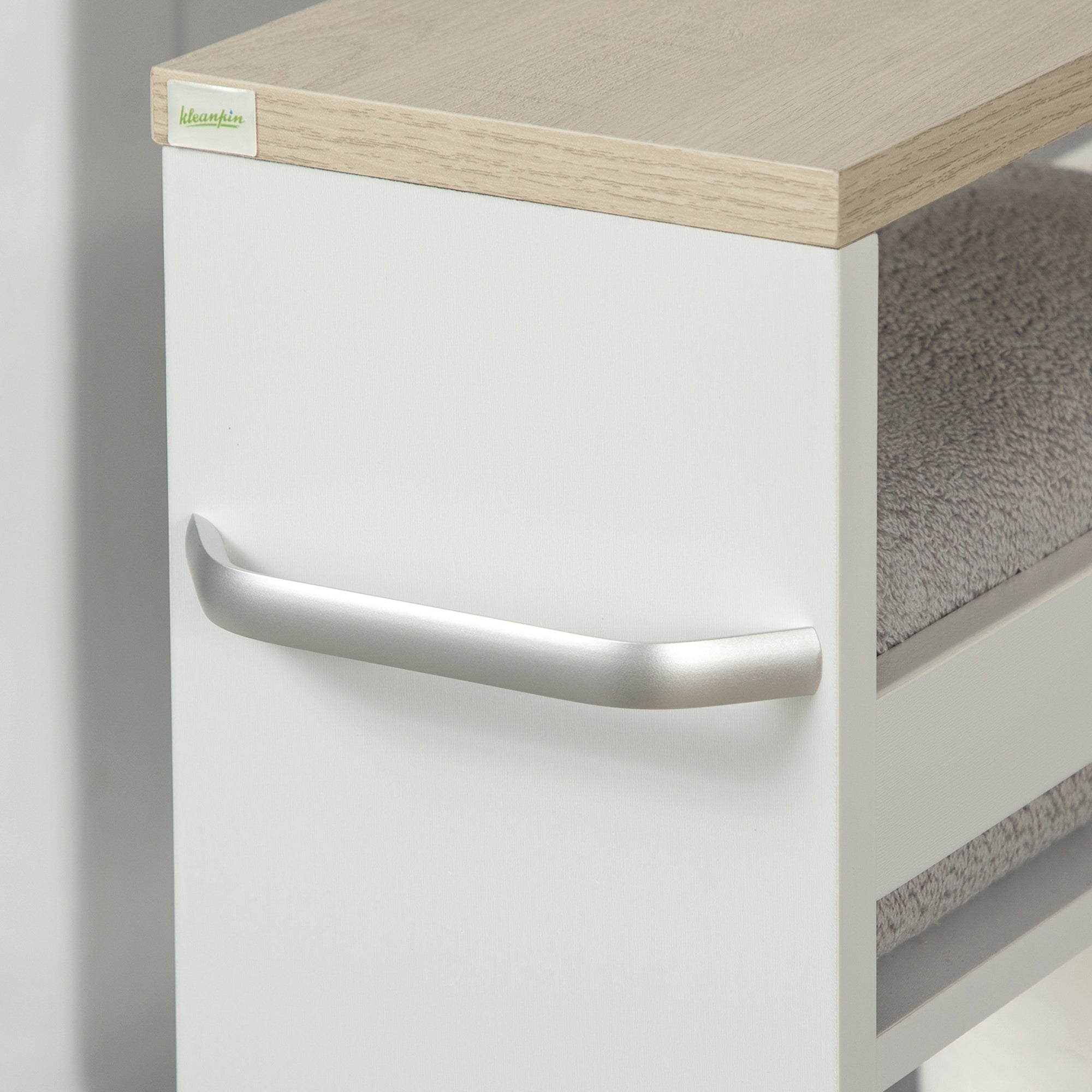 kleankin Space-Saving 3-Tier Bathroom Cart with Wheels and Wooden Handle, 48x15x80cm, White