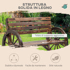 Outsunny 2-Seater Garden Bench with Slatted Frame and Wagon Wheel Armrests, Wooden, 105.5x56x79 cm, Burnt Brown