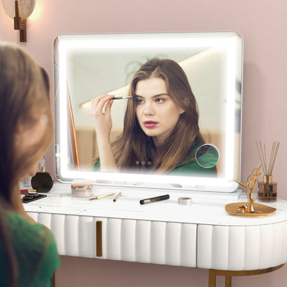 Makeup Mirror with Adjustable LED Lights, 10x Magnification, USB Socket and Touch Controls, 80x62x14cm