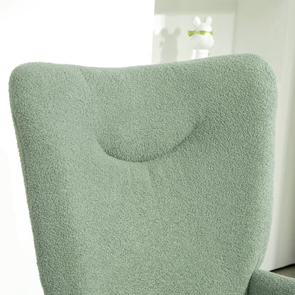 High Back Living Room Chair in Steel and Sherpa Effect Fabric, 73x68x111 cm, Green and Gold