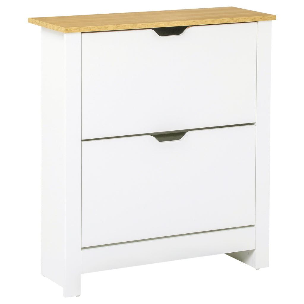 Modern Shoe Rack for 12 Pairs Max with 2 Adjustable and Removable Drawers, in Wood, 72x26x80 cm, White