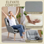 HOMCOM Modern High-Backed Bedroom Armchair with Double Padded Seat in Leather Effect Fabric, Grey