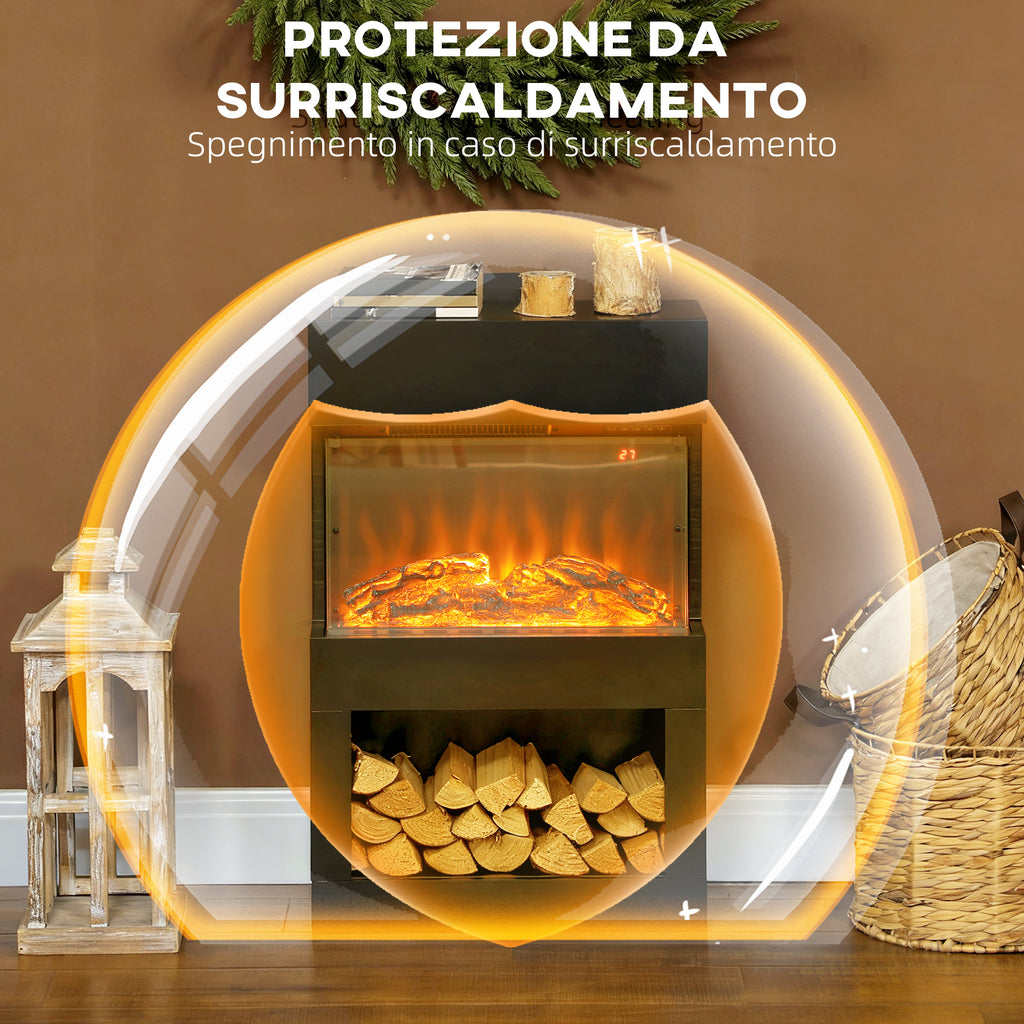 Electric Fireplace with 3D Colorful Flame Effect, 1000W/2000W with Adjustable Temperature and Remote Control, Black