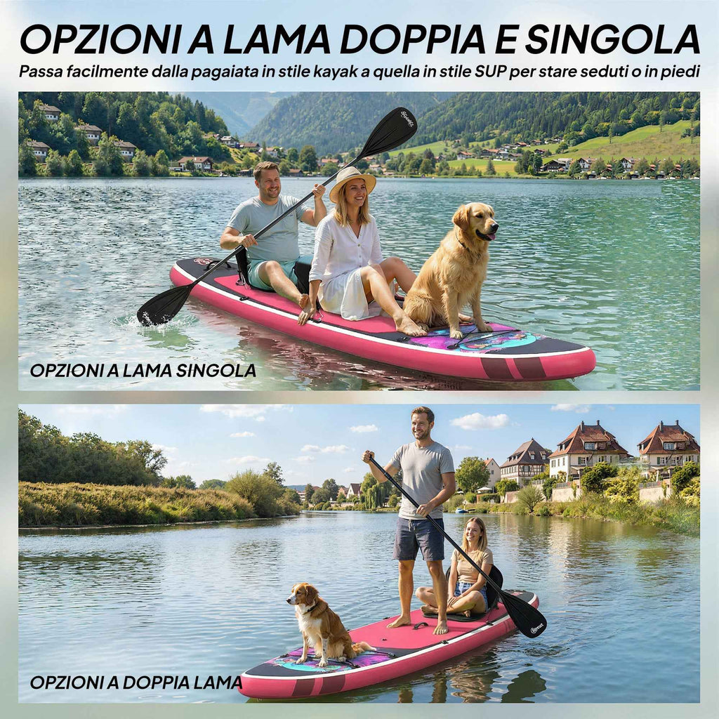 Outsunny Inflatable SUP with Seat, Paddle and Accessories, in Plastic and EVA, 335x82x15 cm, Blue and Pink