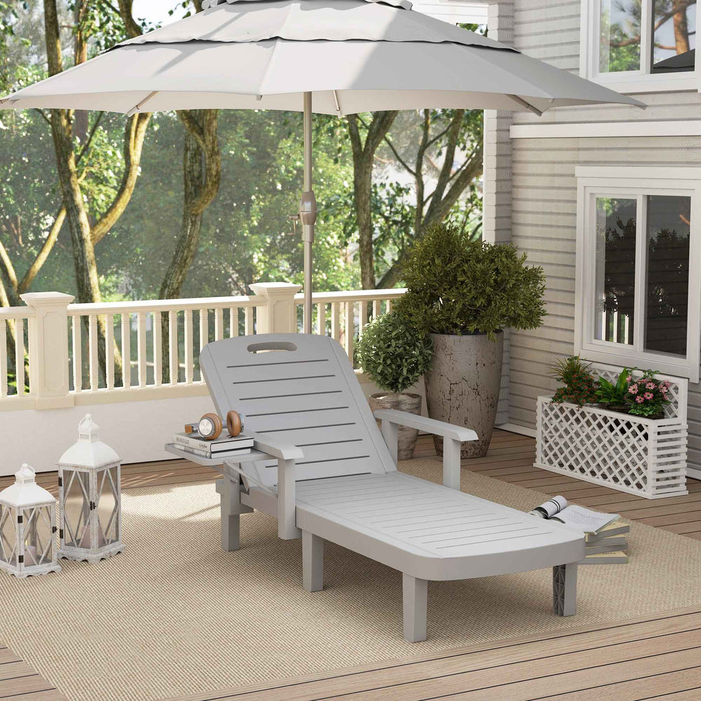 Outsunny Adjustable Garden Lounger with Table and Armrests, in Polypropylene, 79x158x88 cm, Light Grey