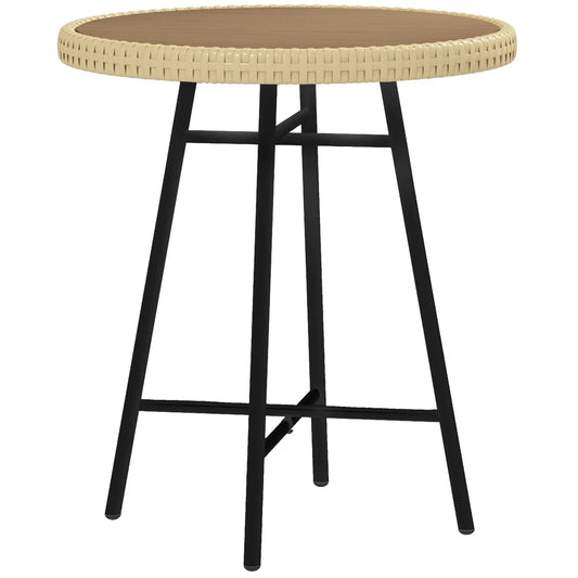 Modern Garden Table in Rattan and Steel, 50x50x55 cm, Black and Wood Color