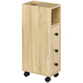 Kleankin Bathroom Cabinet, Bathroom Furniture with 4 Wheels, 1 Drawer, 1 Cabinet with Door, 2 Open Cabinets, Oak Color, 18x30x68.5 cm