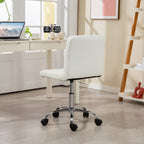 Adjustable Office Chair with Button Upholstery, PU Leather, Foam and Steel, 44x50x78-88 cm, White