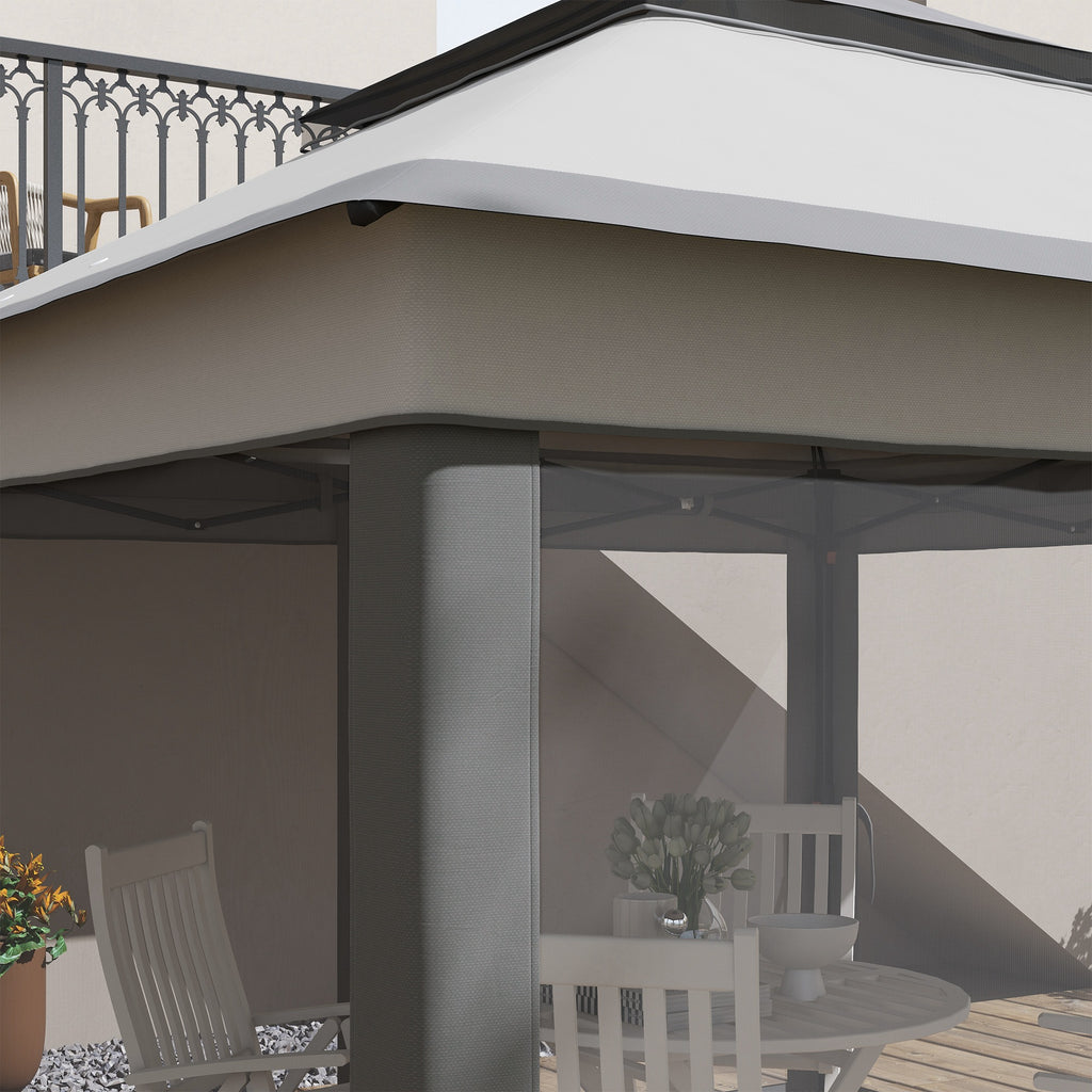 Gazebo with Mosquito Nets Adjustable on 3 Levels, in Steel and Oxford Fabric, 326x326x272 cm, Light and Dark Grey