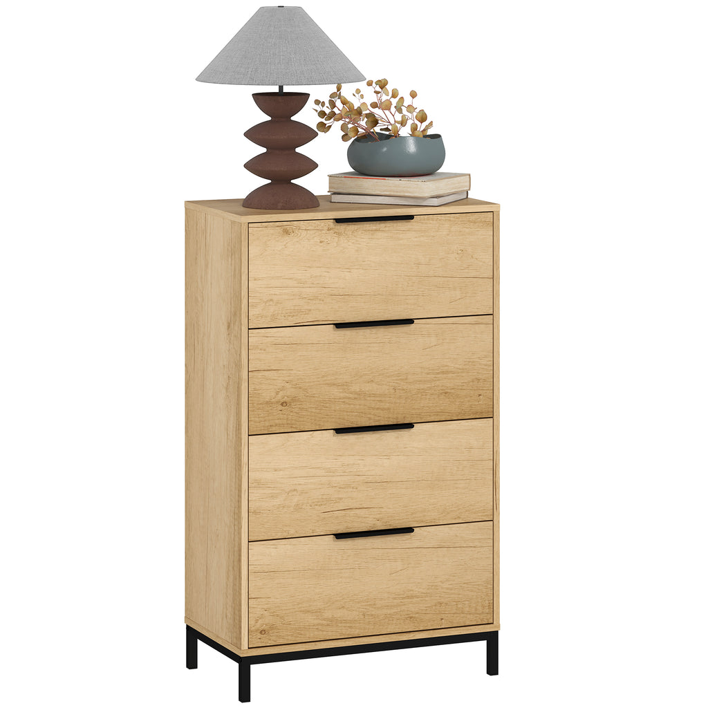4-Drawer Chest of Drawers Anti-Tip with Black Handles, in Wood and Metal, 62x35x105 cm, Light Brown