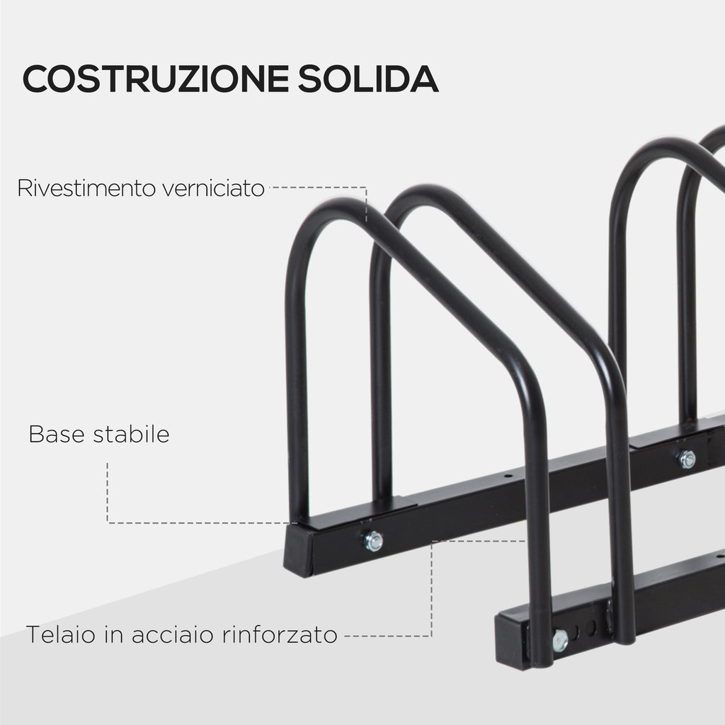 HOMCOM Bicycle Parking Rack for 4 Steel Bicycles, 110x33x27 cm, Black - Borgè
