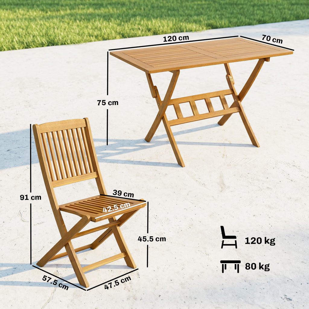 Outsunny 5-Piece Garden Dining Set, Table and 4 Folding Chairs