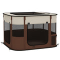 PawHut Pet Playpen with 6 Windows, 3 Doors and 2 Storage Bags, Polyester and Steel, 74x60x45 cm, Brown