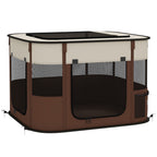 PawHut Pet Playpen with 6 Windows, 3 Doors and 2 Storage Bags, Polyester and Steel, 74x60x45 cm, Brown