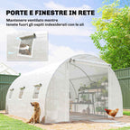 Outsunny Tunnel Greenhouse with 2 Removable Poles and Mesh Doors and Windows, in Galvanized Steel and PE, 396x300x200 cm, White