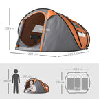 Outsunny 2-Person Pop-Up Camping Tent with 2 Doors, 4 Windows and Waterproof Tarp, 263.5x220x123 cm, Orange
