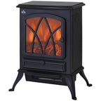 Electric Fireplace with Flame Effect Retro Style, 1000-2000W Thermostat and Adjustable Light, Black