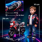 AIYAPLAY Children's Electric Motorcycle with Wheels, Mirrors and Footrest, Made of PP and Metal, 85.5x44.5x56 cm, Red