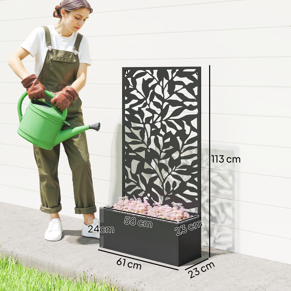 Outsunny Steel Planter with Trellis for Climbing Plants, Wall or Ground Mounting, 61x23x113 cm, Black