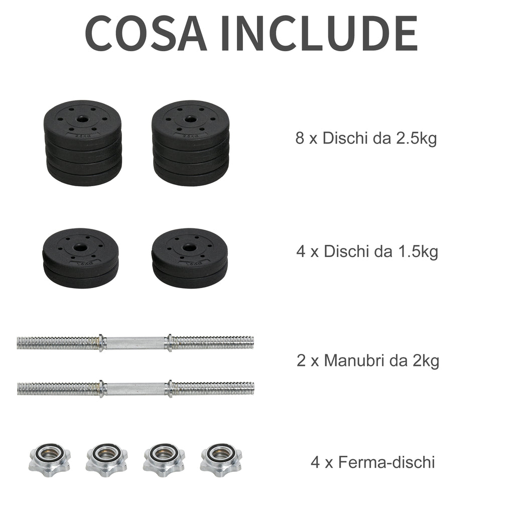 30kg Dumbbell Set (8 x 2.5 kg, 4 x 1.5 kg), Gym Weights with 12 Discs and 2 x 2 kg Dumbbells for Home Training, Black