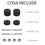 30kg Dumbbell Set (8 x 2.5 kg, 4 x 1.5 kg), Gym Weights with 12 Discs and 2 x 2 kg Dumbbells for Home Training, Black