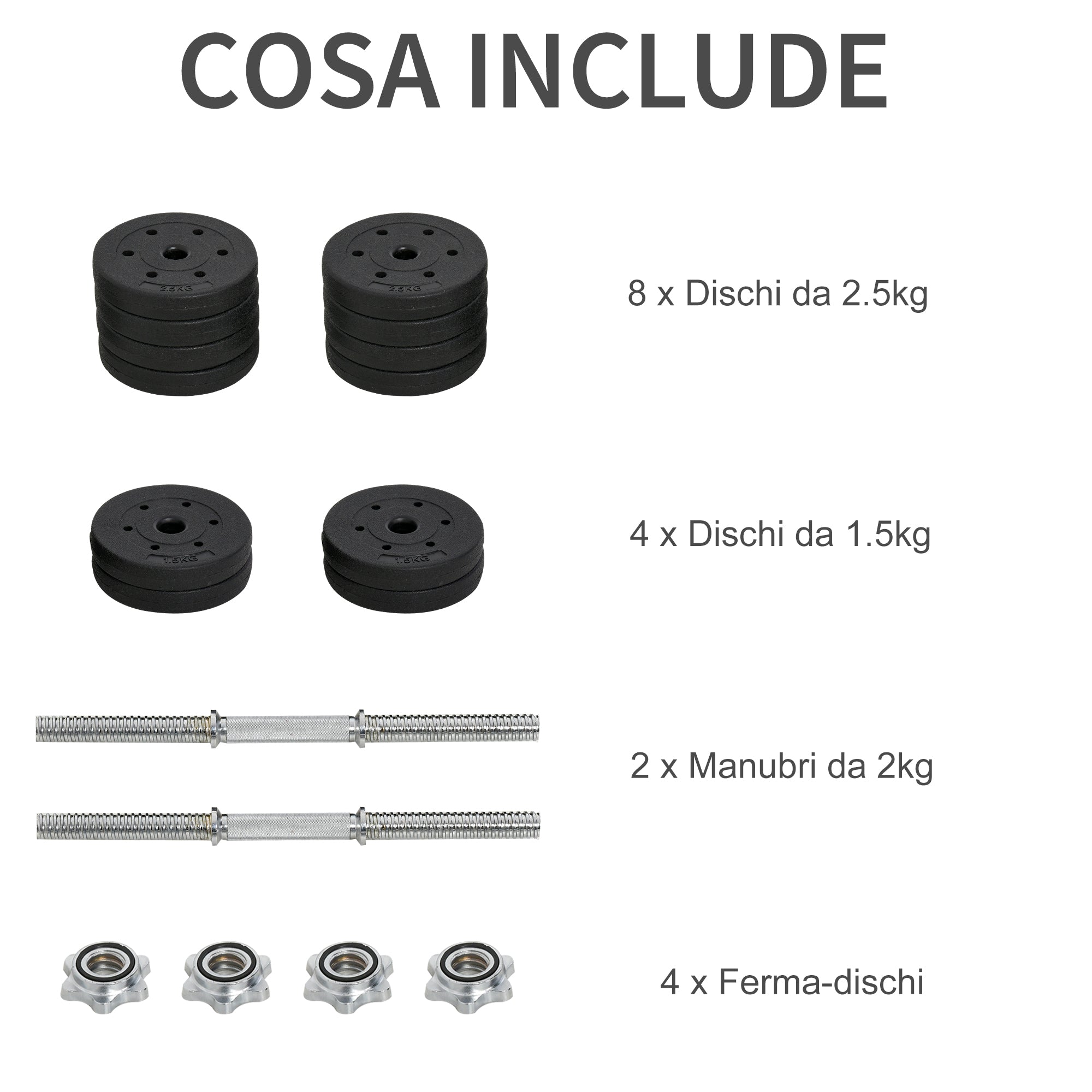30kg Dumbbell Set (8 x 2.5 kg, 4 x 1.5 kg), Gym Weights with 12 Discs and 2 x 2 kg Dumbbells for Home Training, Black