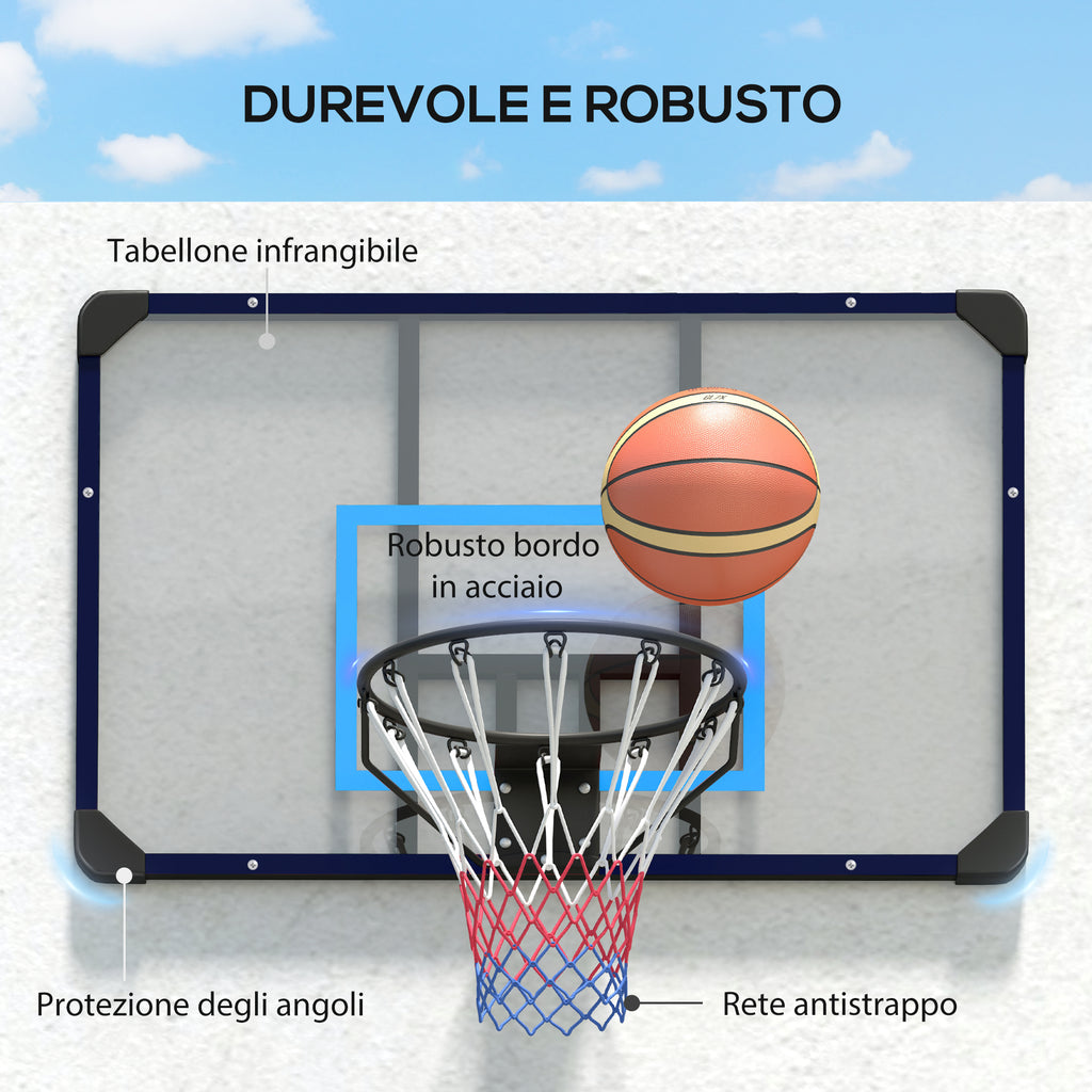 SPORTNOW Wall Basketball Hoop with Unbreakable Backboard and Steel Rim, 113x61x73 cm