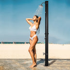 20L Solar Shower with Bottom Tap and Adjustable Temperature, Zinc Alloy, 15.5x15. 5x222 cm, Black