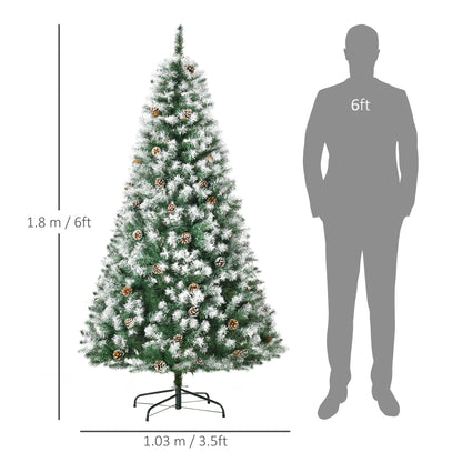 CHRISTMAS TREE - 180cm Artificial Snowy Christmas Tree with 800 Branches and Pine Cones, Automatic Opening and Folding Base, Green