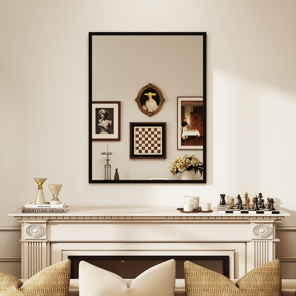 HOMCOM Rectangular Wall-Mounted Bathroom Mirror with Hooks, Glass and MDF Bedroom Mirror, 70x90 cm, Black