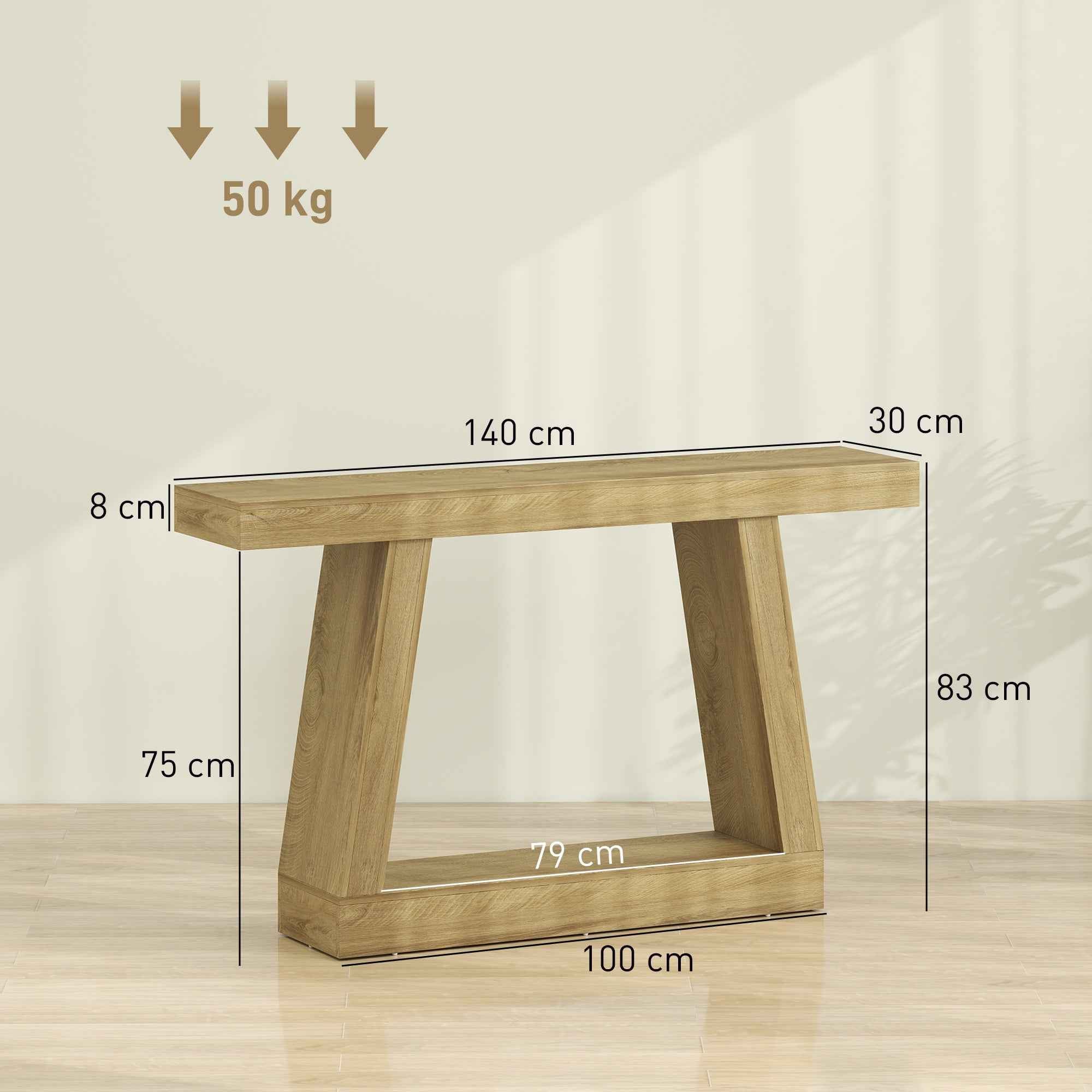 HOMCOM 140cm Console Table, Sofa Back with Storage, Oak.