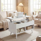 HOMCOM 75cm White Punched Coffee Table with Lift-Up Top and Hidden Storage