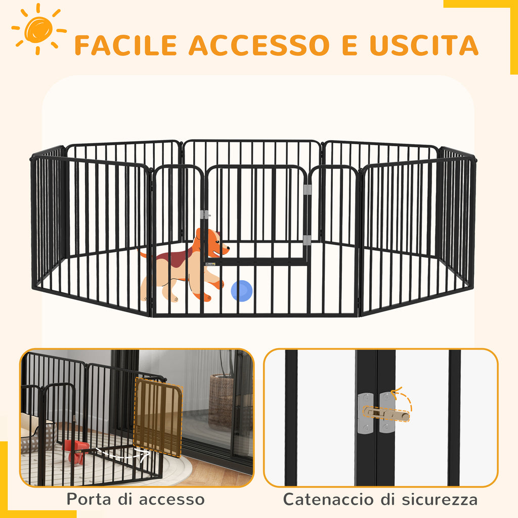 8-Panel Modular Indoor/Outdoor Dog Playpen, Steel, 164x164x60 cm, Black
