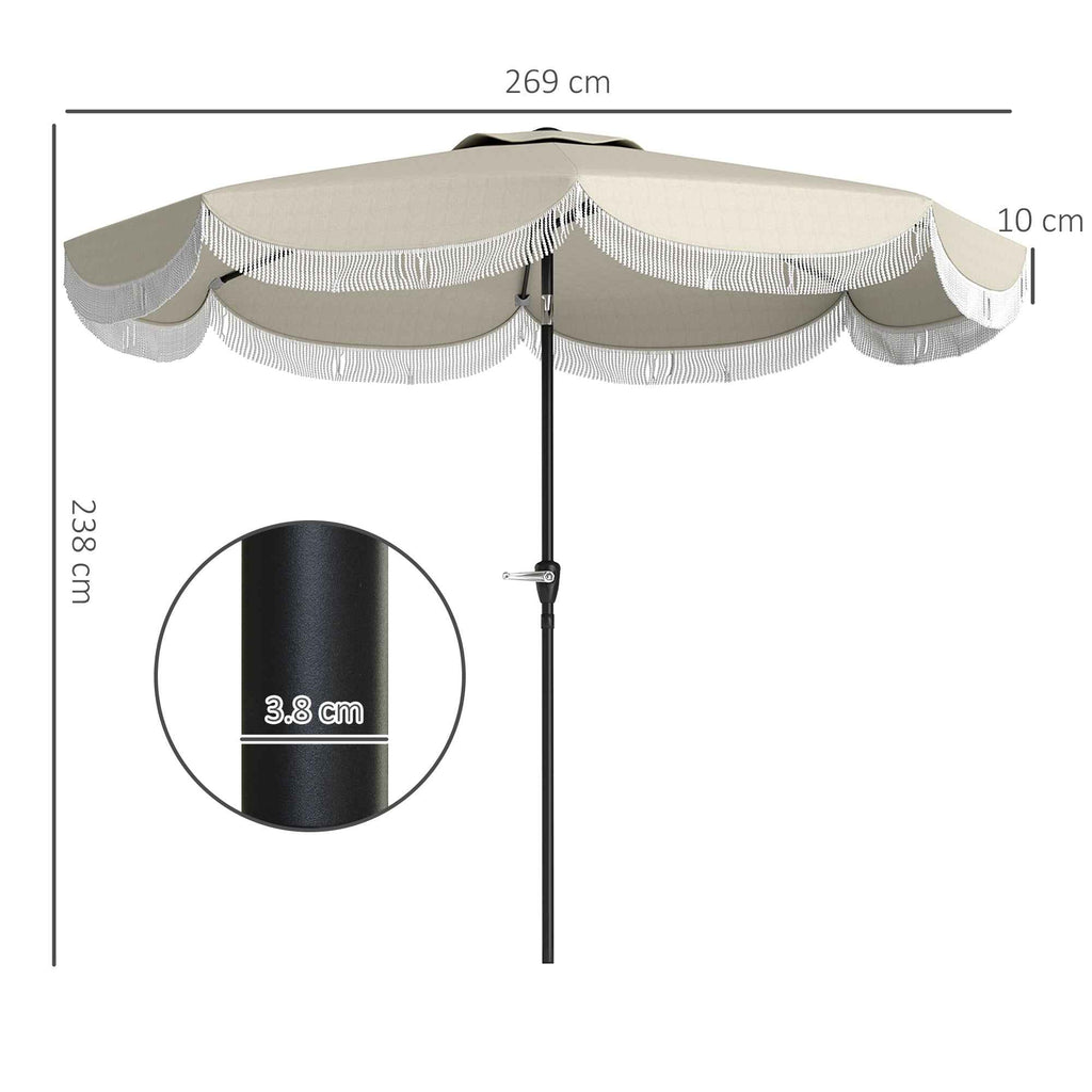 Outsunny 2.7x2.4 m Round Garden Umbrella with Crank Handle, Metal and Polyester, Light Grey