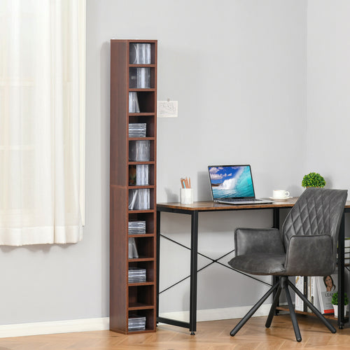 12-Tier CD Rack for 204 CDs, Bookcase for CDs, Video Games, Blu-ray Discs in MDF and Chipboard, 21x20x175 cm, Brown