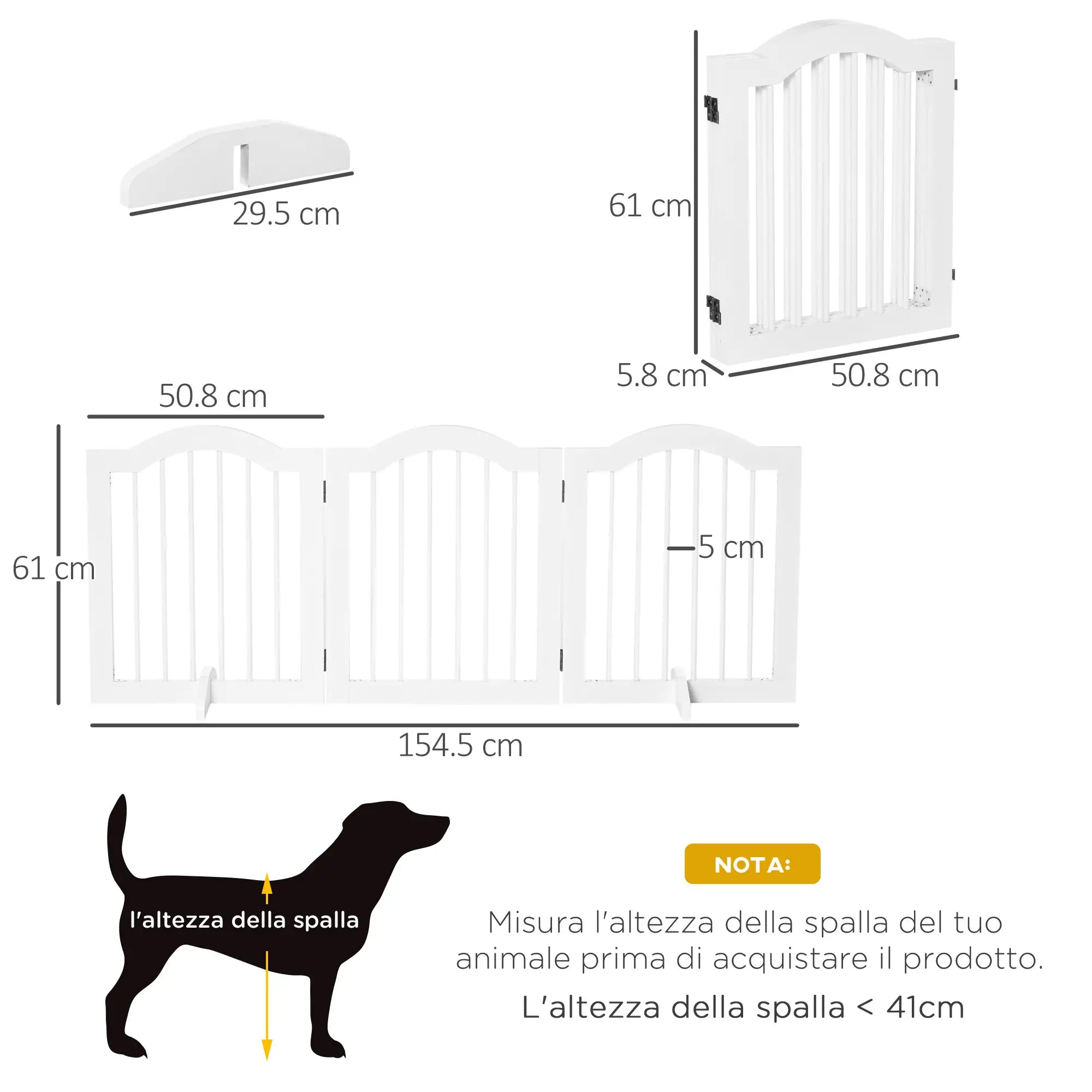 3 Section Folding Wooden Dog Gate, 154.5x29. 5x61cm, White - Borge' Group Limited