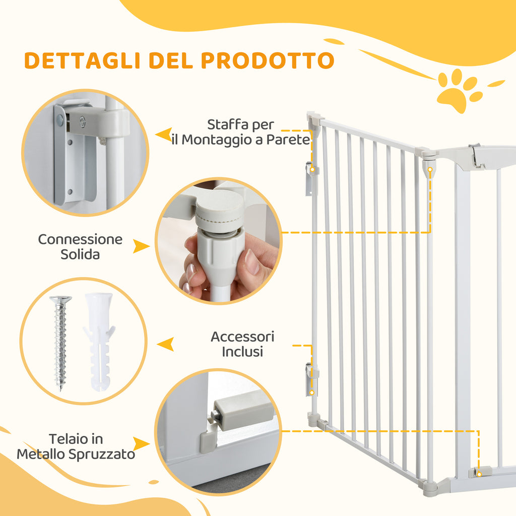 Self-Closing Dog Gate with Locking System, Metal and Plastic, 180x74.5 cm, White