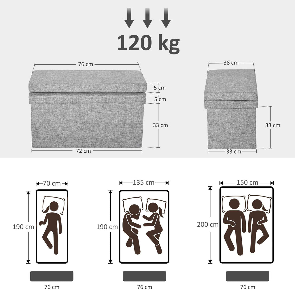 HOMCOM Folding Storage Bench with Backrest and 77L Storage Compartment, Fabric Upholstery, 76x50x73 cm, Grey