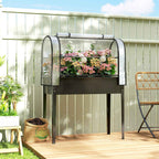 Outsunny Raised Vegetable Garden Bed with Mini Greenhouse Cover and Drainage Hole, 100x49x136 cm, Black