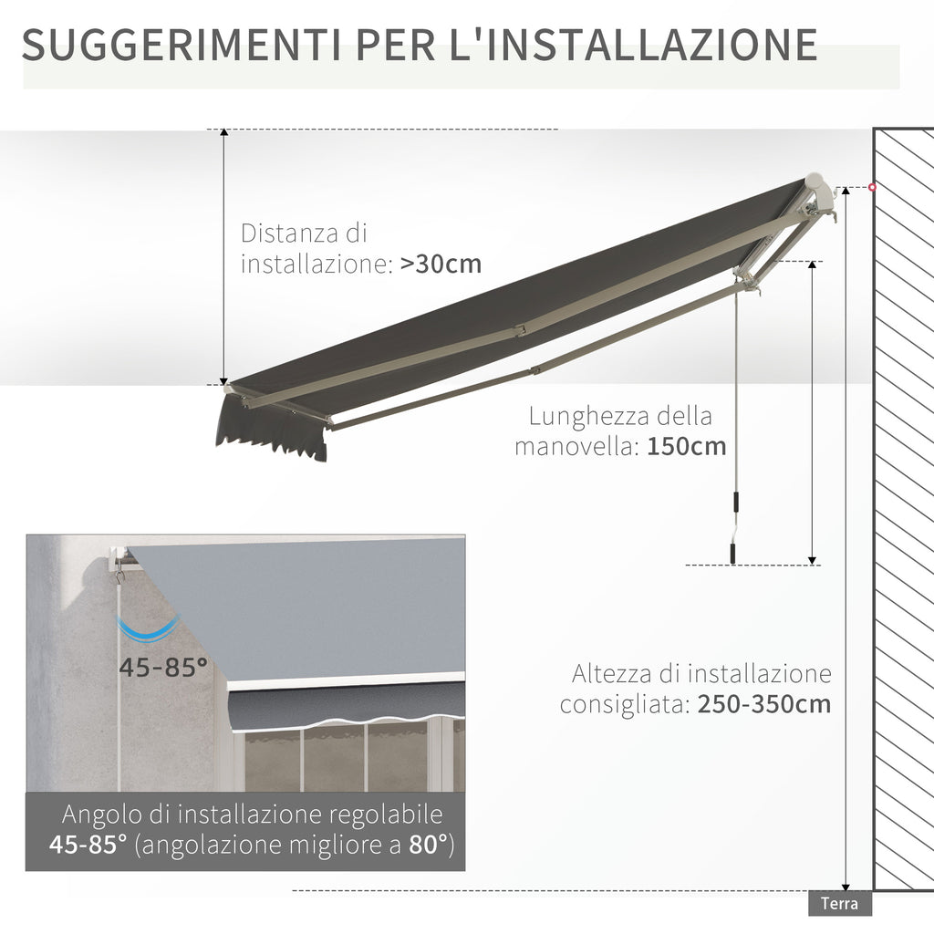 Outsunny sun tent for outdoor outbuilding with metal and aluminum crank, 395x245 cm, gray - Borgè