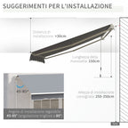 Outsunny sun tent for outdoor outbuilding with metal and aluminum crank, 395x245 cm, gray - Borgè