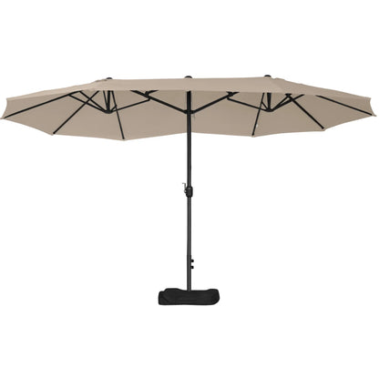 Double Garden Umbrella 460x270cm, Outdoor Umbrella with Crank Opening, Cross Base and Ballast, Steel and Khaki Polyester