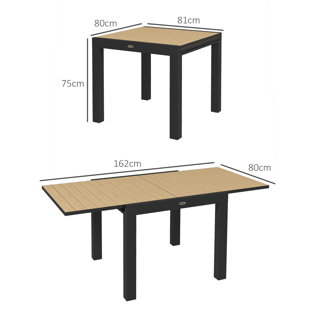 Outsunny Extendable Garden Table for 4-6 People with Slatted Top, Aluminum, 81/162x80x75 cm, Yellow