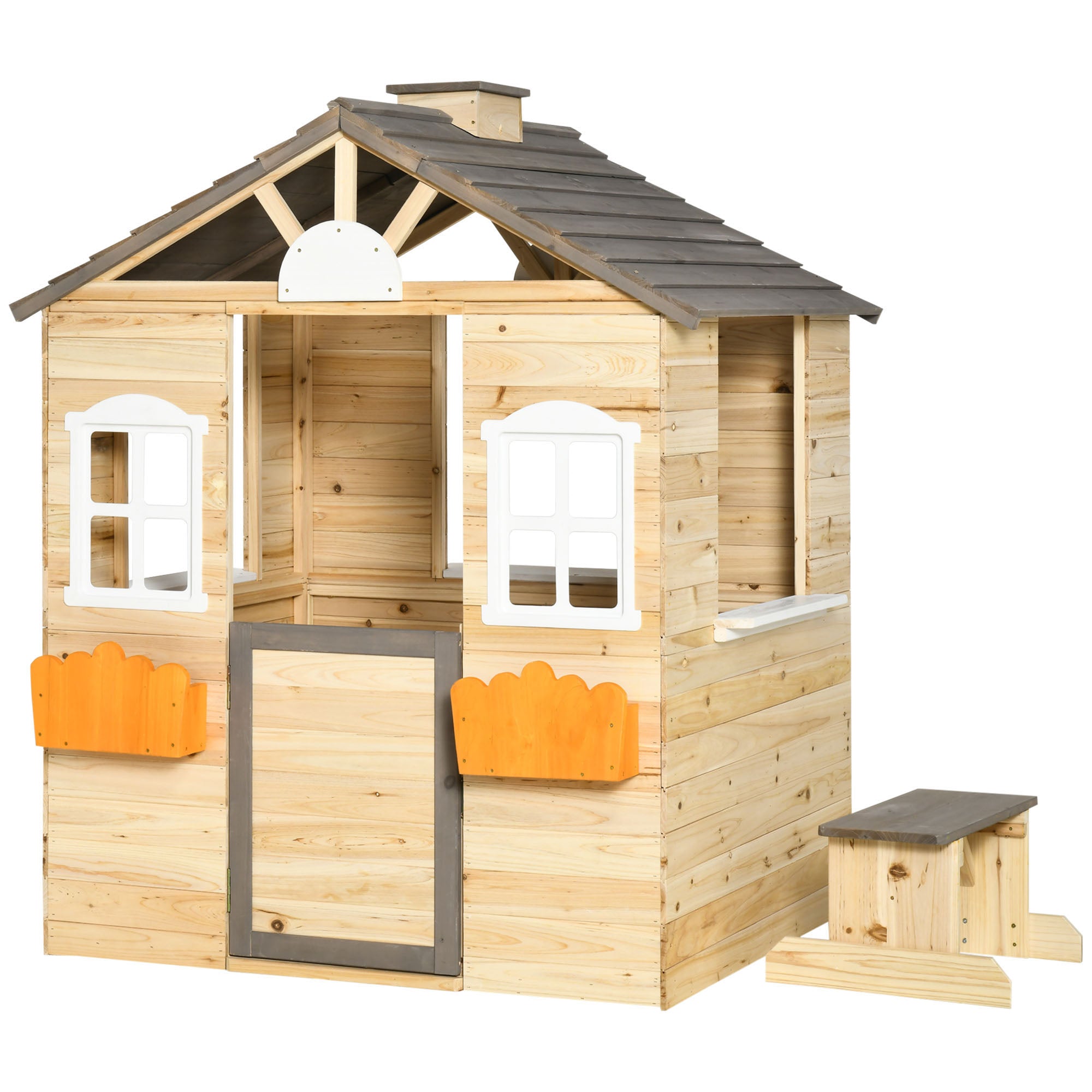 Outsunny Casetta Bimbi 3-7 years at 2 windows with portavas and bench, in fir wood and pp, 113LX94x134.5 cm - Borgè