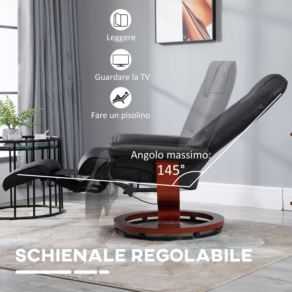 Manually Reclining Relaxing Chair up to 145° with Footrest and Faux Leather Upholstery, Black
