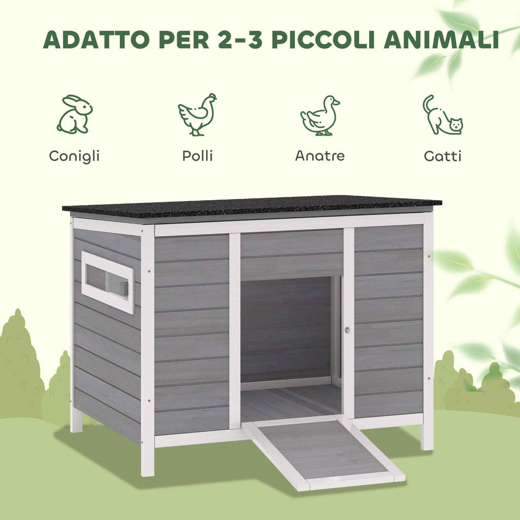 PawHut Duck House with Opening Roof, Windows and Ramp, Wooden, 93x70x72 cm, Multicolored