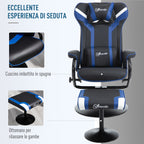 2 Piece Set Gaming Chair Reclining 130° Tilting with Footrest Stool, Black and Dark Blue
