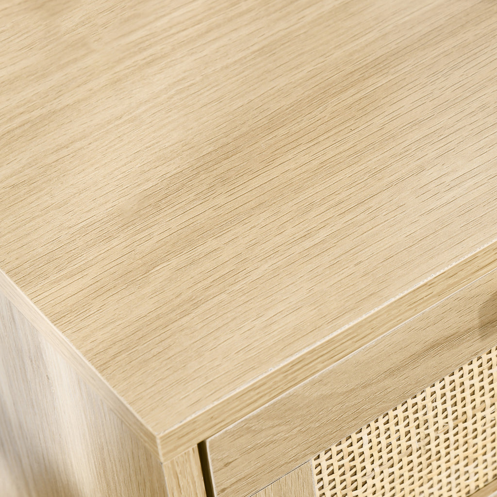 Boho Style Bedroom Nightstand with 2 Drawers, 40x40x56cm, Natural Wood Color