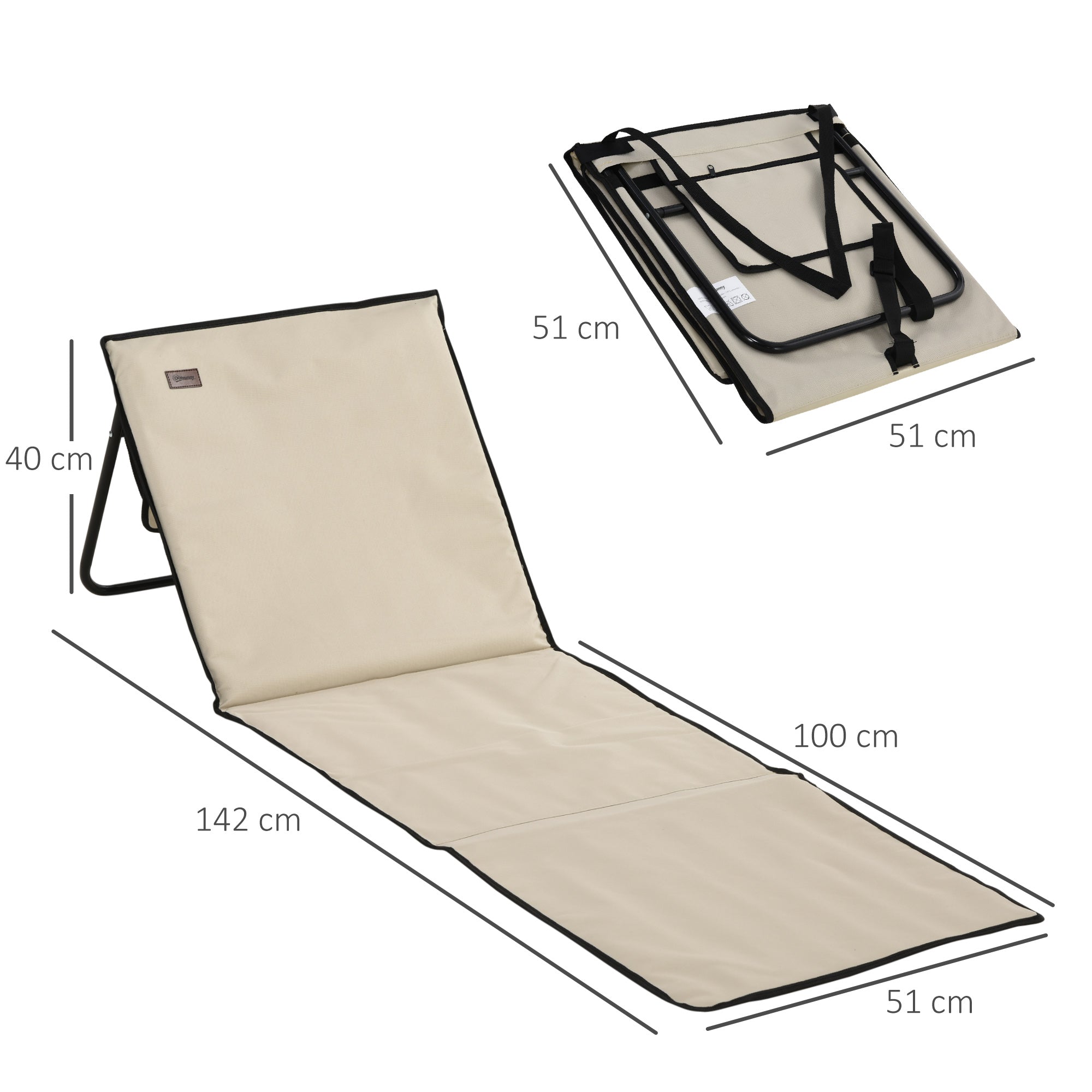 Set of 2 Adjustable Folding Deck Chairs with Pocket, 142x51x40 cm, Beige