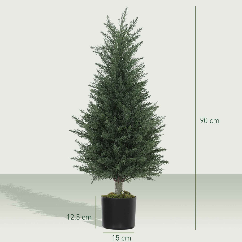 Outsunny Set of 2 Artificial Cypress Trees, UV-Resistant, Ø40x90 cm, Green